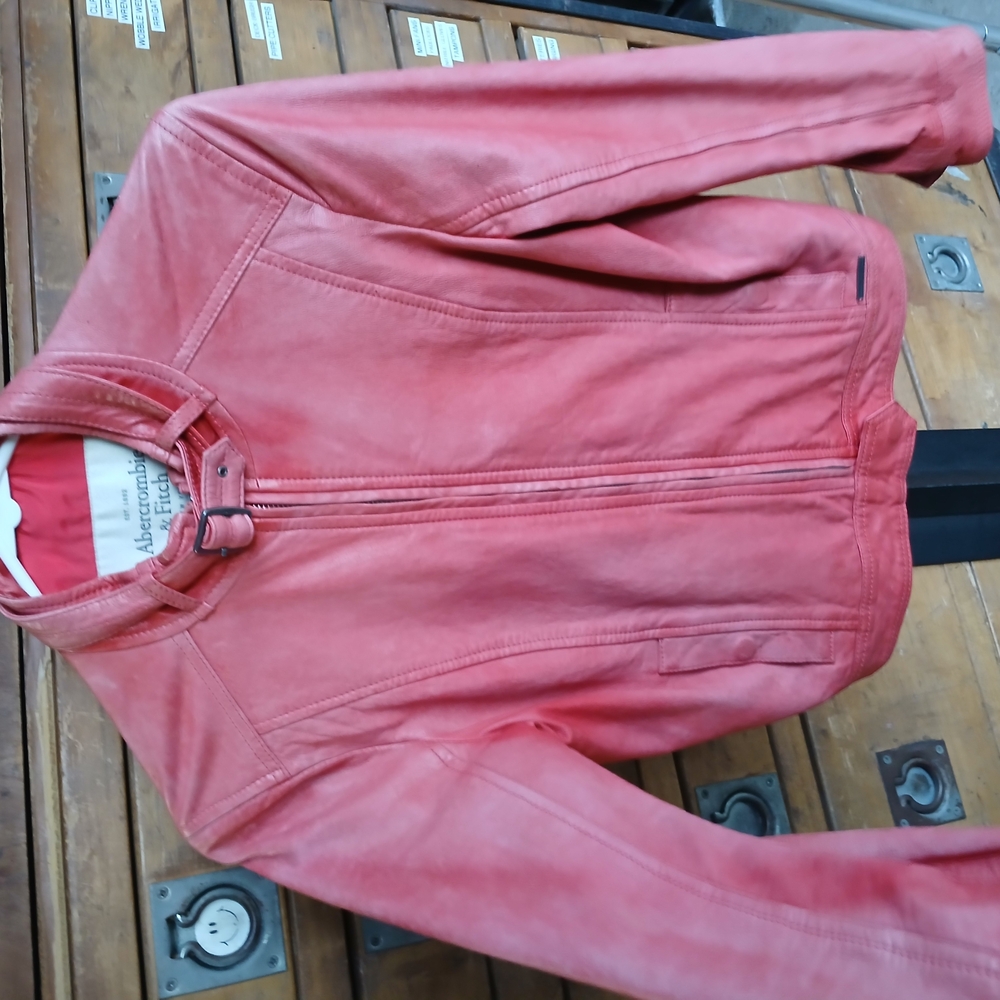 Abercrombie & Fitch Red Leather Jacket with Soft Texture and Relaxed Fit